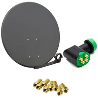 PremiumX Satelliten-Komplettanlage 80cm Satellitenschüssel Anthrazit Quad LNB 8x F-Stecker,