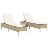 vidaXL 3-tlg. Sonnenliegen-Set mit Auflage Beige Poly Rattan