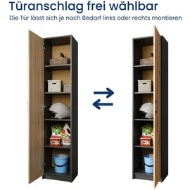 home collective Regal mit 5 Ebenen Aktenschrank mit 4 Einlegeböden und 1 Tür, in mattem Finish Standregal 39 cm breit graphit Eiche Holzwerkstoff, Fächer, 39x180x35 Schlafzimmer, Kleiderschränke, Schrankzubehör
