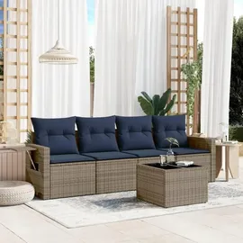 vidaXL 5-teiliges Gartensofa-Set mit Kissen, grau, Polyrattan - Grau