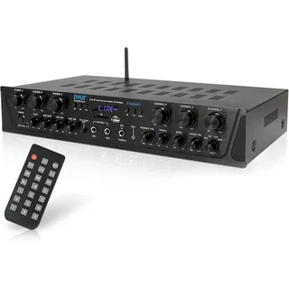 Pyle 500W- Bluetooth Verstärker, Mini Verstärker, Amplifier, Stereo Receiver- 4 Kanal AUX, FM- Radio, RCA- Subwoofer, USB, Mic- Eingang mit Echo, Audio Verstärker- Perfekt für Heimkino & Studio