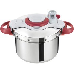 Schnellkochtopf TEFAL „Clipso Minut‘ Perfect“ Töpfe Gr. 6 l + Ø 22 cm, bunt (silberfarben, rot) Schnellkochtöpfe Dampfkochtopf aus Edelstahl, 6L, alle Herdarten, Induktion