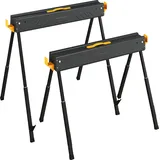 HOMCOM Set mit 2 zusammenklappbaren Sägeböcken, höhenverstellbare Werkbankböcke für 2x4-Holz, mit Griff, Haken, rutschfester Standfläche, für Tischlerei & Heimwerken, trägt bis zu 500 kg, Schwarz   Aosom