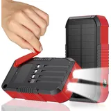 63800mAh Solar Powerbank Handkurbel Ladegerät, 22,5W Fast Charge, 6 Geräte gleichzeitig, LED Notlicht, Kompass für Camping Outdoor - Rot