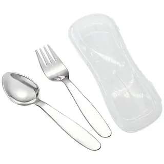 LuxusKollektion Kinderbesteck Kinderbesteck Gabel Löffel Set Edelstahl Reiseetui 1 Gabel+ 1 Löffel silberfarben