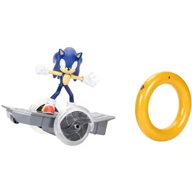 Sonic the Hedgehog Speed ​​RC-Fahrzeug, inkl. 6 Zoll/15 cm großer beweglicher Sonic-Figur, RC-Skateboard und Golden Ring-Controller zum Ausführen von Tricks und Drehungen, Räder leuchten im Turbomodus