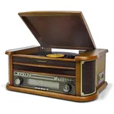 Soundmaster NR560 inkl. SF510 Set Nostalgie Stereoanlage mit Untergestell Multifunktionsspieler (Riemenantrieb, Bluetooth, Kassette, CD-Player, Plattenspieler) braun