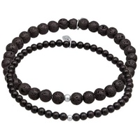 KUZZOI Lava Onyx Edelstein Perlen Set 925 Silber Herrenschmuck