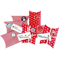 Adventskalender Christkind: Set 174, Kissenschachteln 15 x 11 x 4,5 cm rot Sterne und Streifen, Ziffern bunt - Rot/Bunt