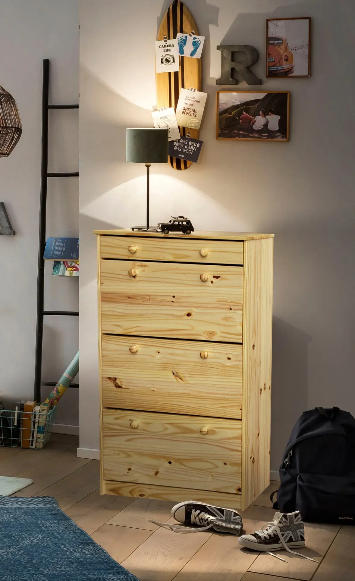 Schuhschrank MÖBILIA, beige (natur), B:80cm H:128cm T:27cm, Massivholz, Schränke, Schuhschrank, gefertigt aus massivem Kiefernholz