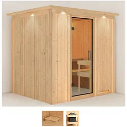Sauna KARIBU "Sodin", beige (naturbelassen), ohne Ofen, (ohne Ofen), Saunen, ohne Ofen
