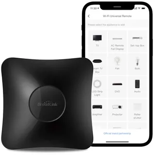 Broadlink Smart Home Hub RM4 Pro, IR und HF Universal-Fernbedienung, Code-Lernfunktion, WLAN, für Smart Home und Entertainmenteinrichtungen (TV, STB, Klimaanlage, Vorhangmotor) kompatibel mit Alexa