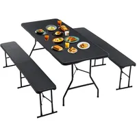 XDOVET Bierzeltgarnitur klappbar 3-teilig Set, 180x70 cm Kunststoff Campingtisch