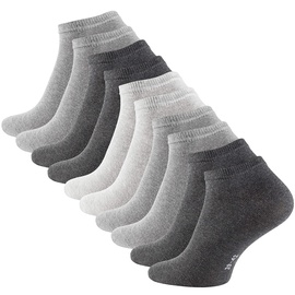 STARK SOUL 10 Paar Essentials Sneaker Socken, Baumwolle, Grautöne, Gr. 47-50