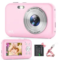Digitalkamera, Kamera Fotokamera 44MP 1080P HD, Kinderkamera mit 16X Digitalzoom Kompaktkamera, Wiederaufladbare Fotoapparat mit 1 Akku, Kamera für Kinder, Teenager, Anfänger(Rosa)