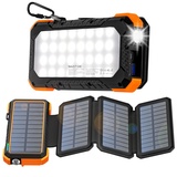 Solar Powerbank 26800mAh, Solar Ladegerät mit 4 faltbaren Panels und Camping Licht, 18W USB-C Schnellladung, wasserdichte Outdoor Powerbank Solar für Handy (Orange)