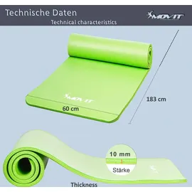 MOVIT Gymnastikmatte - 183x60x1,0 cm, 12 Farben, für Zuhause oder Unterwegs