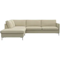 Ecksofa FLEXLUX "Fiore, L-Form", beige (sandy beige), B:266cm H:85cm T:225cm, 100% Polyester, Sofas, schmale Armlehnen, Kaltschaum, Füße Alu