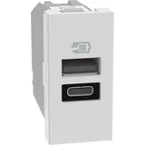 BTicino MatixGO Steckdose mit 1 Modul weiß JW4191AC USB-Ladegerät mit einem Typ A Port und einem Typ C, 15W