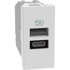 BTicino MatixGO Steckdose mit 1 Modul weiß JW4191AC USB-Ladegerät mit einem Typ A Port und einem Typ C, 15W