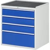 RAU Schubladenschrank Serie 7000, HxBxT 825 x 770 x 650 mm, 4 x 90%-Auszug-Schubladen 3 x 150, 1 x 270 mm, Arbeitsplatte Metall