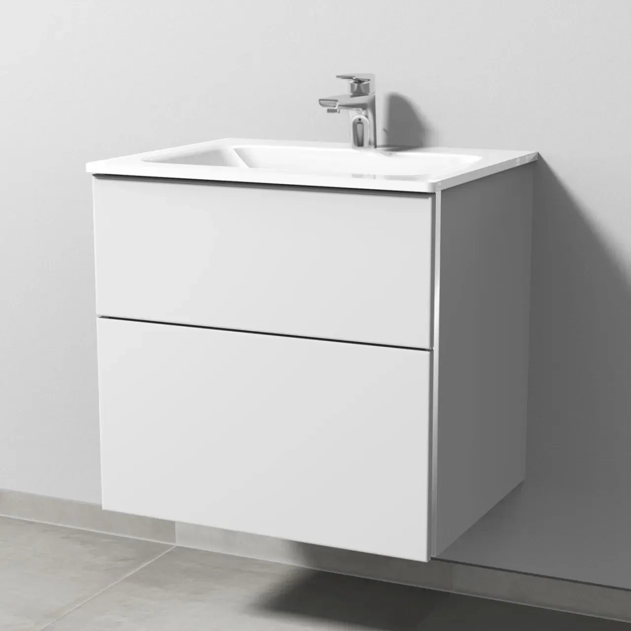 Sanipa 3way Glas-Set Glas-Waschtisch und Unterbau mit 2 Auszügen, Weiß-Soft BR20143