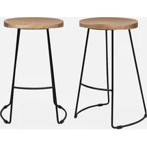 sweeek - 2er-Set Barhocker aus Mangoholz und Stahl, Fußstütze, 65 cm