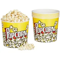 Relaxdays 12 x Popcorn Eimer, wiederverwendbar, 2,8 l, Retro Popcornbecher, gelb