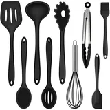 Küchenhelfer Set, Joyfair 9 Stück Schwarz Küchenutensilien Silikon, Hitzebeständiges Kochutensilien Kochgeschirr Set mit Pfannenwender Schneebesen Grillzange, Antihaft Kochbesteck zum Kochen & Backen