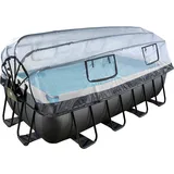 EXIT TOYS Black Leather Pool Set 400 x 200 x 100 cm inkl. Sandfilter, Abdeckung und Wärmepumpe