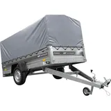 Einachsiger Anhänger mit Blattfedern 264x125 UNITRAILER FORCE 264/R KIPP mit H-800 Spriegel und grauer Plane