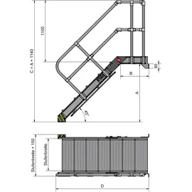 Hailo Professional Hailo Plattformtreppe wandmontiert Neigung 45° Stufenbreite 1000 mm 9 Stufen