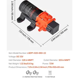Vevor Membranpumpe 12 V DC 4,5 L/min selbstansaugend