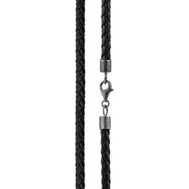 KUZZOI Herren Lederkette Geflochten Schwarz 925 Silber