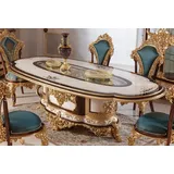 Casa Padrino Luxus Barock Esstisch Weiß / Braun / Gold - Prunkvoller Massivholz Esszimmertisch im Barockstil - Barock Esszimmer Möbel - Edel & Prunkvoll