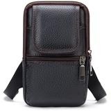 Handy Gürteltasche mit Clip Herren, Handy Umhängetasche Leder Schwarz, Handytasche Schultertasche Leder Crossbody Messenger Bag Gürtel Herrentasche Taillentasche Hüfttasche für Wandern Camping Outdoor