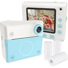 Sofortbildkamera fuer Kinder, Digitalkamera fuer Kinder, 1080P, digitale Videokamera, Doppelobjektiv, 2,8 Zoll IPS-Bildschirm, eingebauter Akku, Bi... - Blau