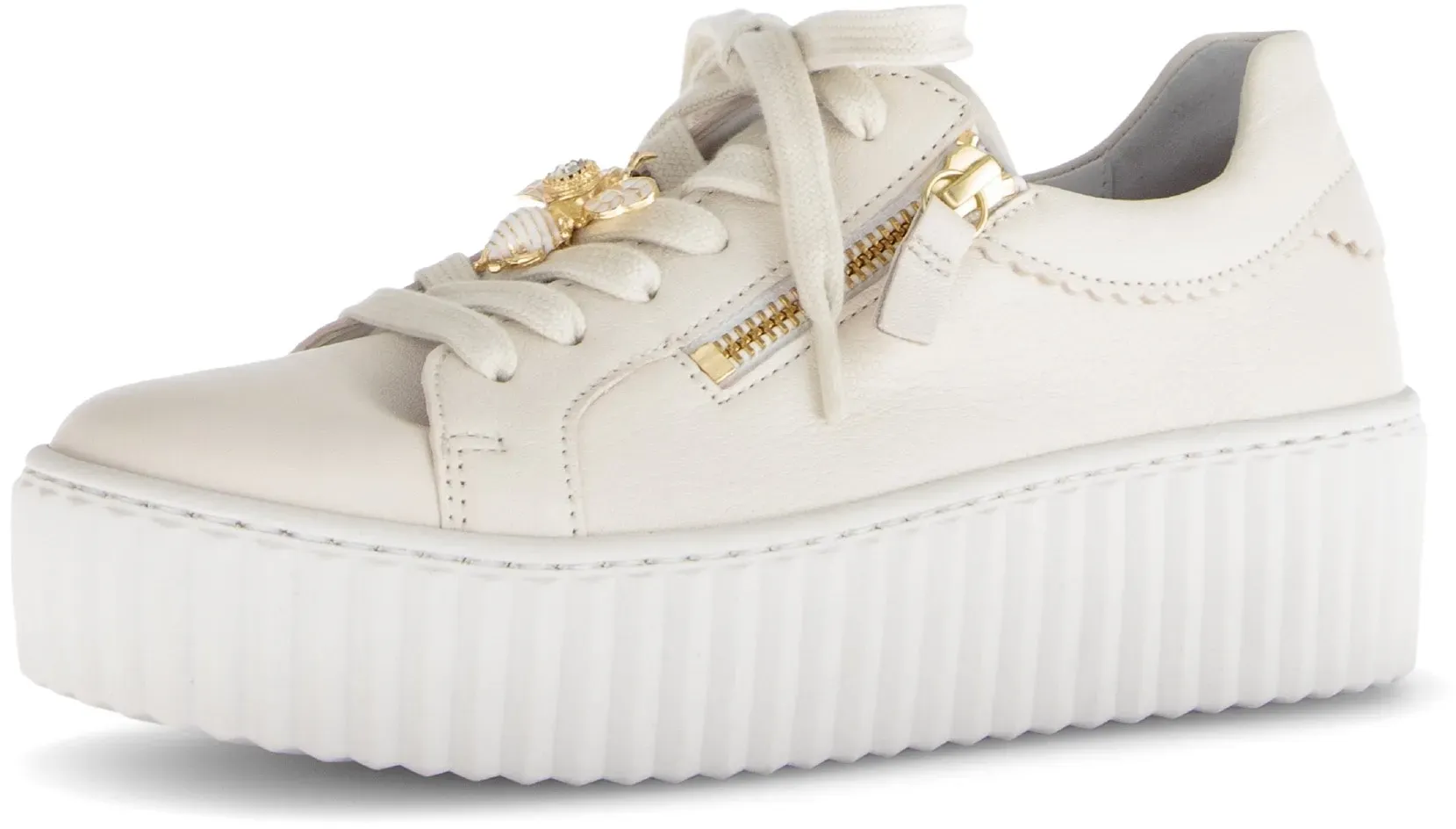 Plateausneaker GABOR, Damen, Gr. 39, beige (creme), Nappaleder, Schuhe Plateausneaker, Freizeitschuh, Halbschuh, Schnürschuh mit modischem Schmuckelement