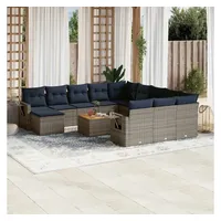 vidaXL Gartensofa-Set 13-tlg. grau Polyrattan