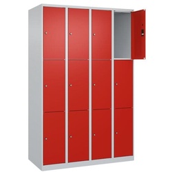 CP Schließfachschrank »Classic Plus Korpus lichtgrau« 4x3 Fächer rot, 120x185x50 cm