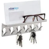 Relaxdays Schlüsselbrett, 6 Haken & Ablagefläche, modernes Design, HxBxT: 7x24,5x5 cm, Stahl, Schlüsselboard, Silber