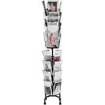 Vevor Grußkartenständer Broschürenständer mit 32 Fächern, 360° Drehbar, Zeitschriftenständer mit Schildhalter & 4 Rollen, Prospekthalter für Ausstellungen Büros Messen Literaturhalter