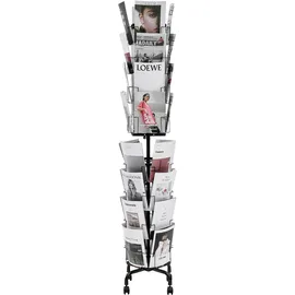 Vevor Grußkartenständer Broschürenständer mit 32 Fächern, 360° Drehbar, Zeitschriftenständer mit Schildhalter & 4 Rollen, Prospekthalter für Ausstellungen Büros Messen Literaturhalter