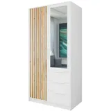 Mirjan24 Kleiderschrank Weiß, Metall, 3 Schubladen, Rechteckig, 100x200x58 cm, Schlafzimmer, Kleiderschränke