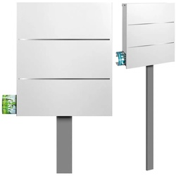 MOCAVI Briefkasten MOCAVI SBox 141b Standbriefkasten mit Zeitungsfach weiß (RAL 9003) mit Pfosten zum Einbetonieren, integriert; passender Verschluss (zusätzlich bestellbar), beidseitig nutzbar: Box Vers 1 VA weiß