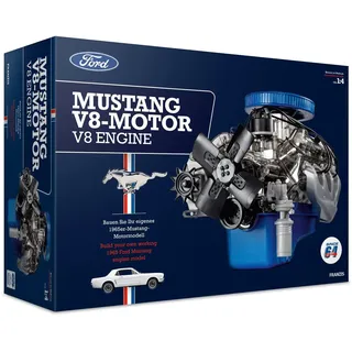 Franzis Ford Mustang V8-Motor, Motorbausatz im Maßstab 1:4, inkl. Soundmodul, Anleitung und 100-seitigem Begleitbuch, transparent