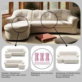 DOMO collection Ecksofa DOMO COLLECTION "Flores Schlafsofa, B/T/H: 233/142/86 cm, L-Form", silber, B:231cm H:84cm T:142cm, 100% Polyester, Sofas, Ecksofa, wahlweise mit Bettfunktion, wahlweise mit Federkern, auch in Leder