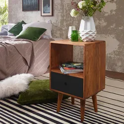 Kadima Design Retro Nachttisch aus Sheesham-Holz, 70 cm - Für Boxspringbetten, Vintage-Stil. 40x35x70 cm