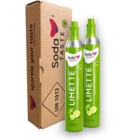 SodaTASTE CO2-Zylinder kaufen 2er-Pack (Reservezylinder) für Wassersprudler, mit natürlichem Limettenaroma, ohne Sirup, für bis zu 120l gesprudeltes Wasser mit Geschmack, zuckerfrei