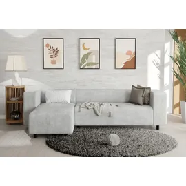 s-style möbel - Modernes Ecksofa mit Ottomane aus Hellgrau Cord-Stoff mit bequemem Sitz - Ottomane links - Grau